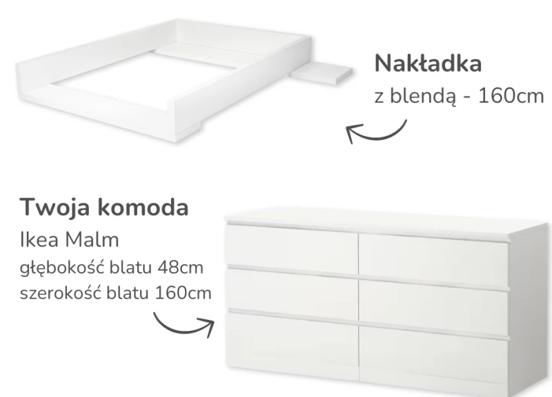 Nakładka przewijak na komodę Malm Ikea 160x48cm z blendą