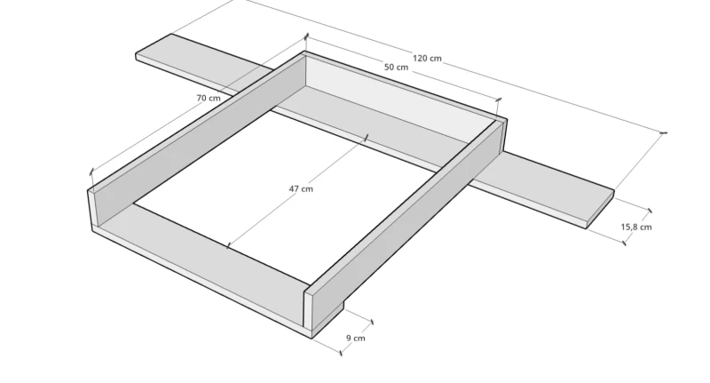 Nakładka przewijak na komodę Ikea Tonstad z blendą (120 x 47 x 90 cm) DĘBOWA 