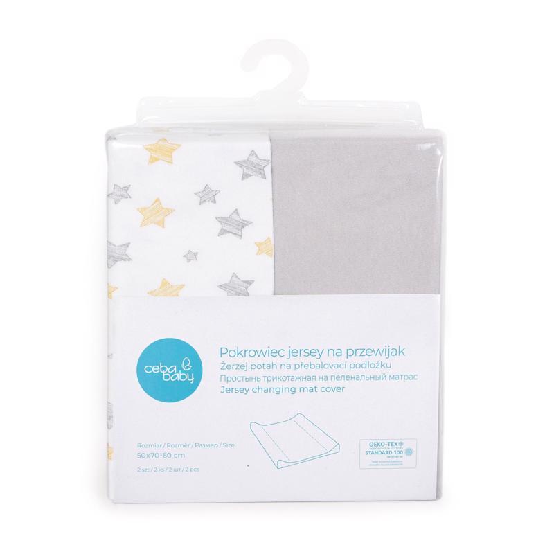 Ceba Baby - Pokrowiec na przewijak (50x70-80) 2 szt. Light Grey+Yellow Stars