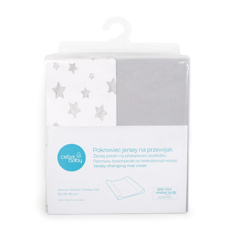Ceba Baby - Pokrowiec na przewijak (50x70-80) 2 szt. Light Grey+Grey Stars